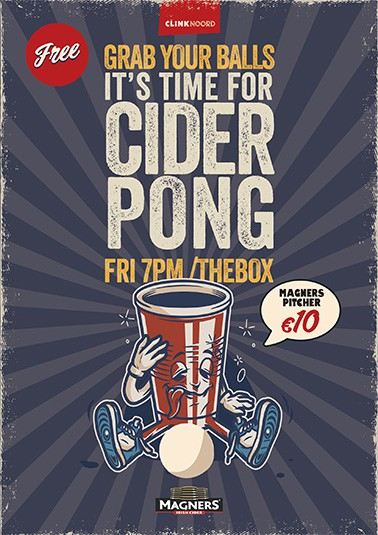 the poster for cider pong at ClinkNOORD hostel in Amsterdam