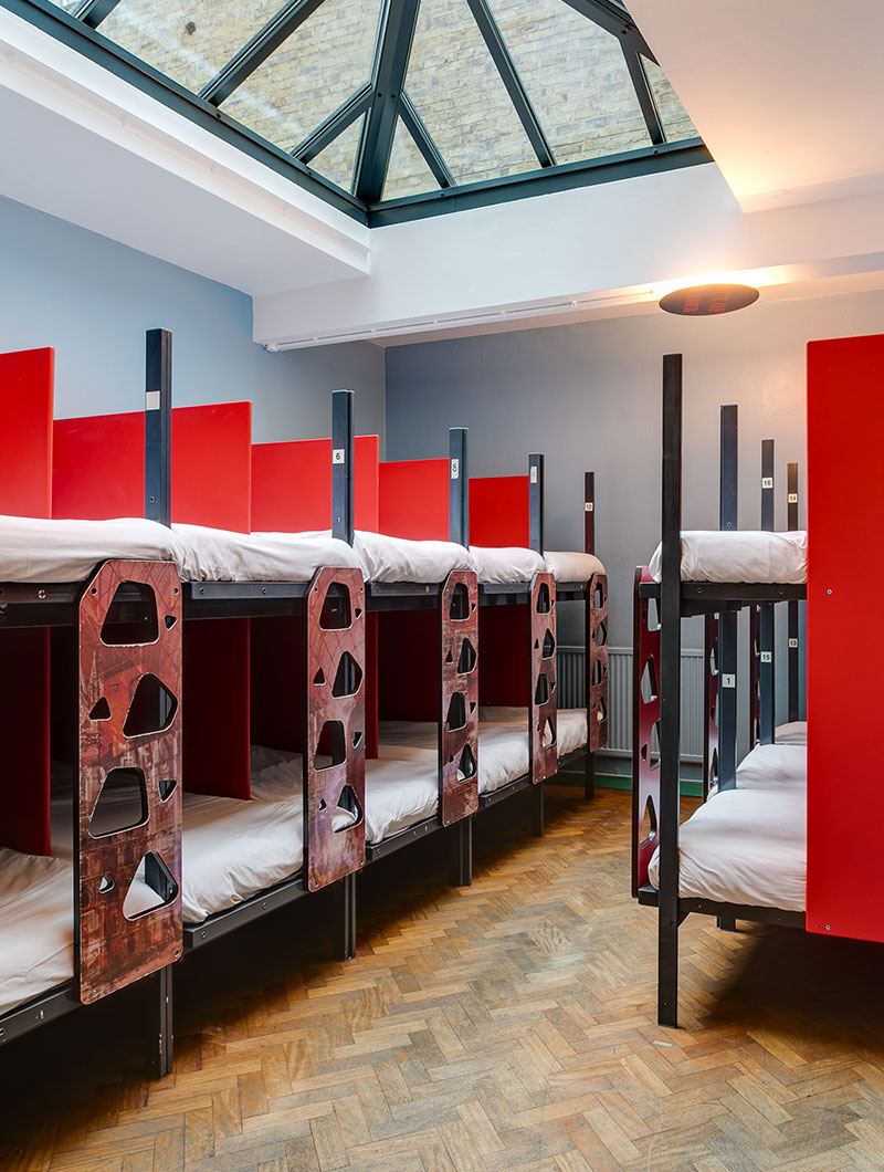Bunk beds in a dorm room at Clink 261 hostel in London