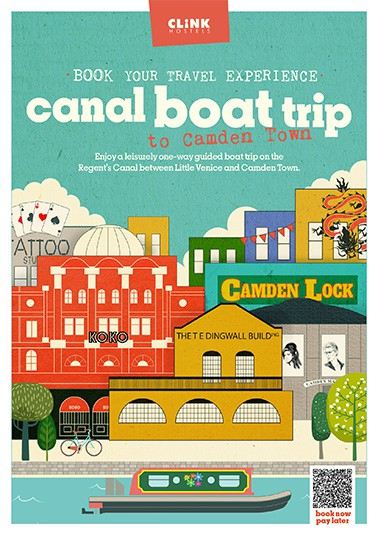 the artwork for a canal boat ride at the Camden borough in London