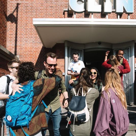 Groups meet outside Clinknood hostel Amsterdam