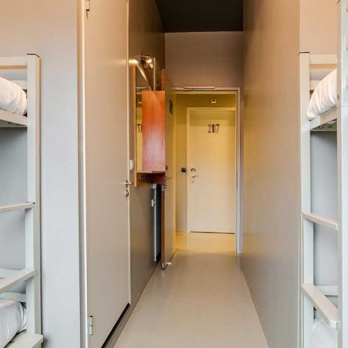 a dorm room at ClinkNOORD in Amsterdam with bunk beds