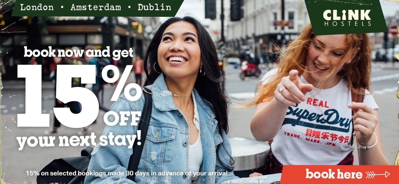 clink hostels early bird sale with discounted stays in Amsterdam, Dublin and London.