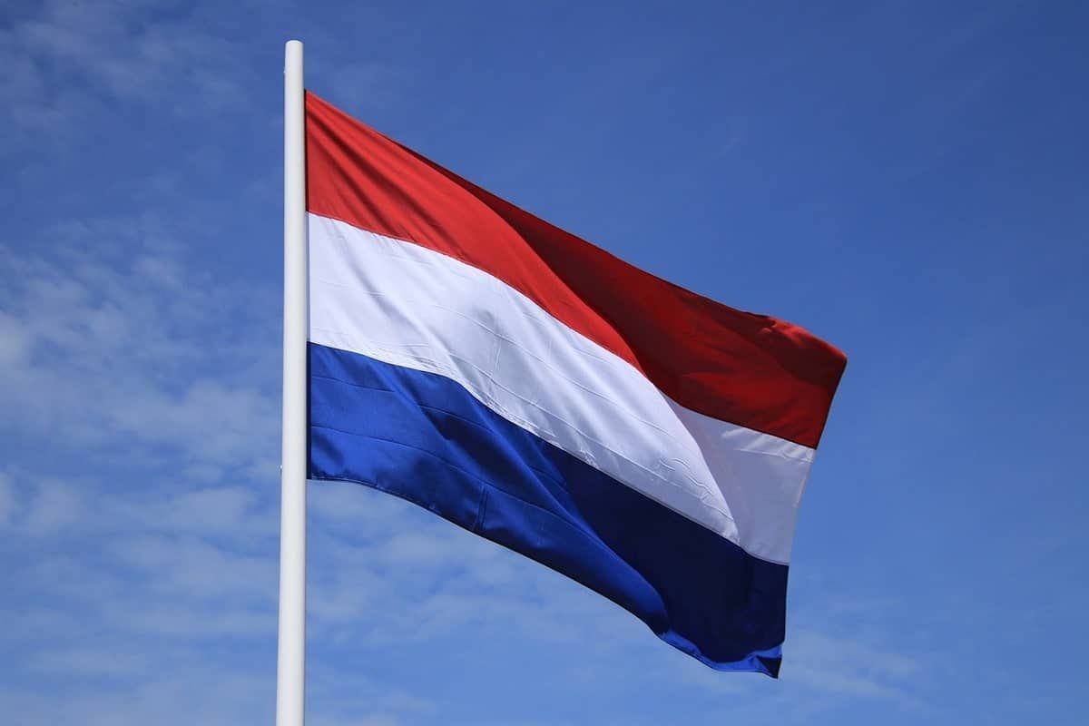 flag of Amsterdam waving in the air