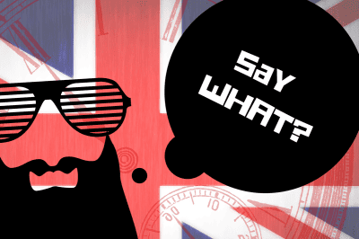 UK flag with say what in text