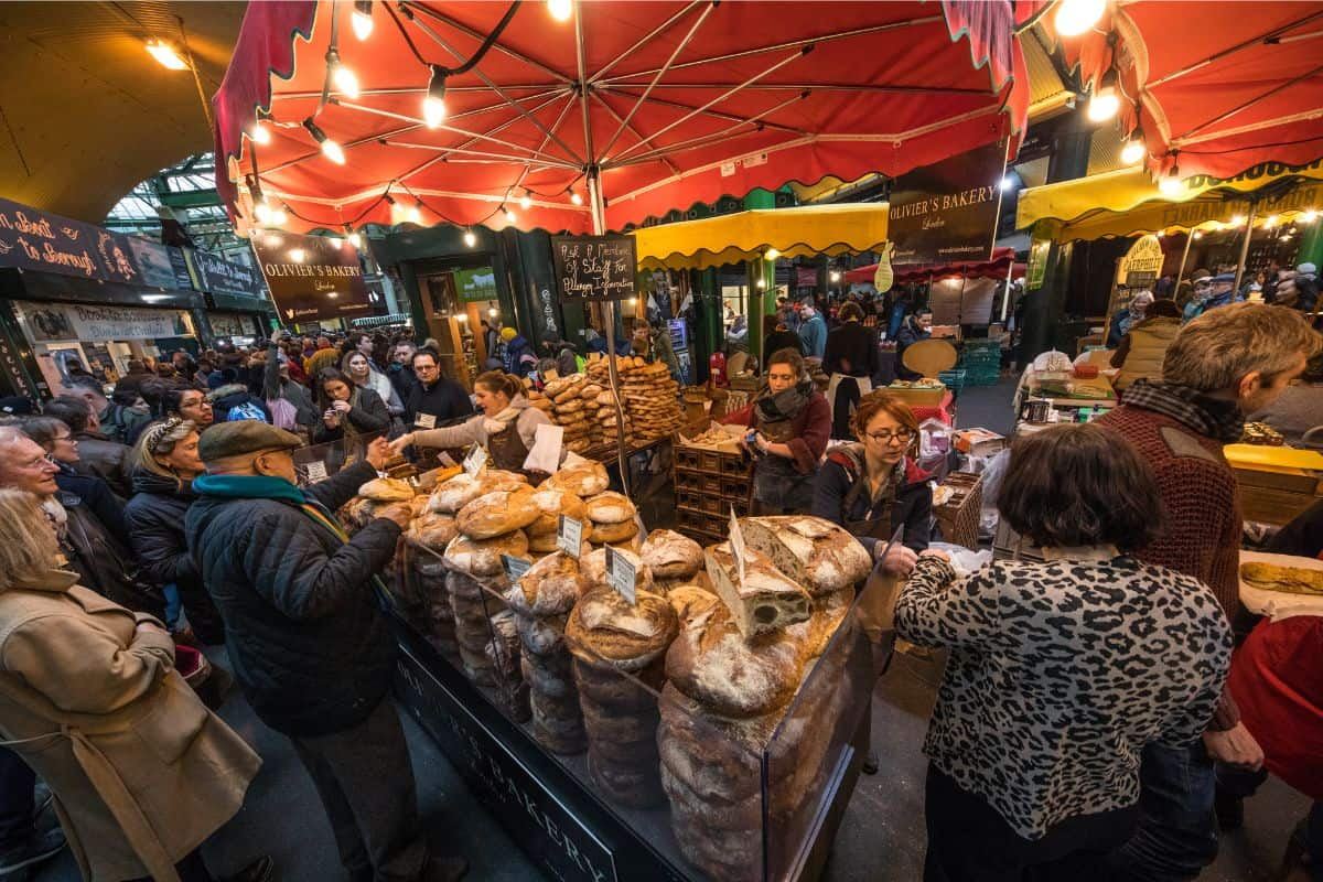 a market in london with many visitors