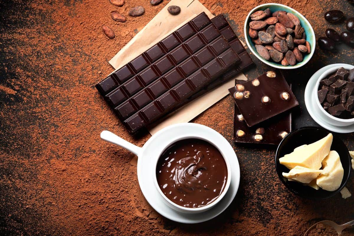 hot chocolate drink and an assortment of treats