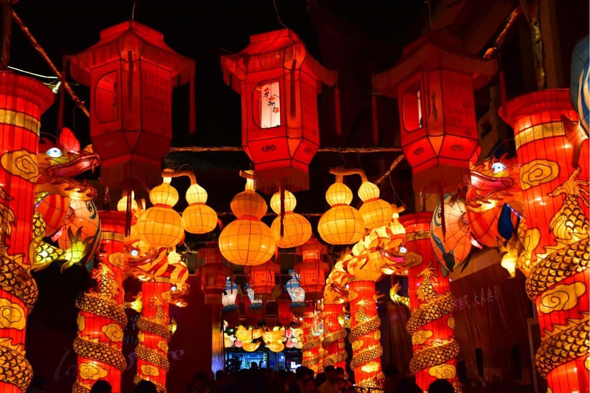 chinese new year celebrated with lanterns
