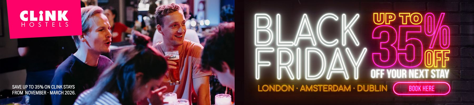 Black Friday: Up to 35% Off Your next stay at CLINK Hostels