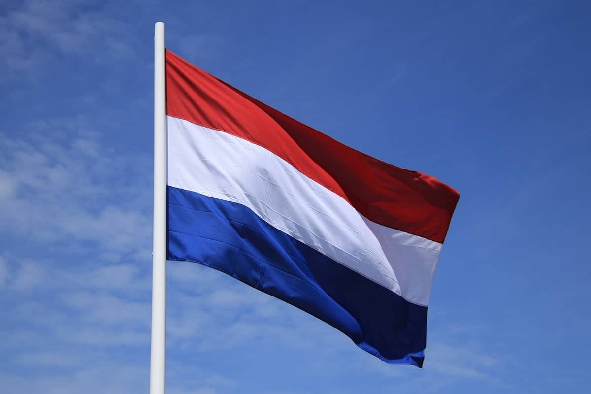 flag of Amsterdam waving in the air