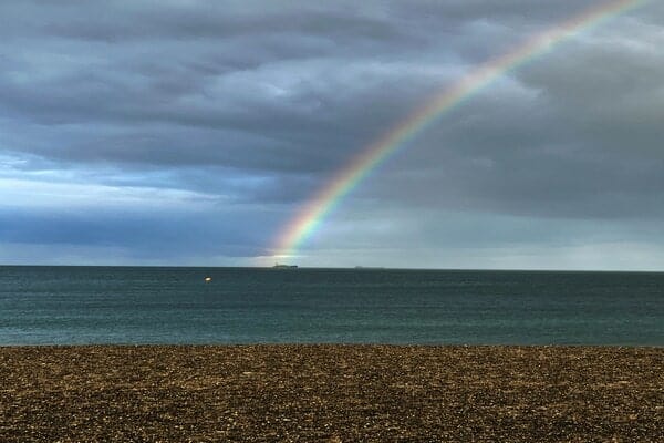 rainbow on Killiney beach in Dublin