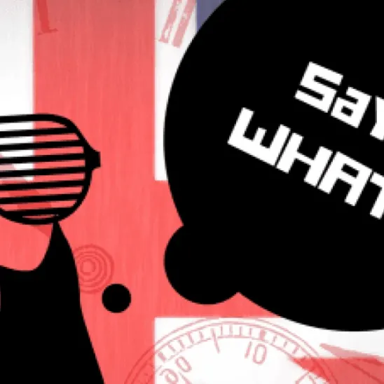 UK flag with say what in text