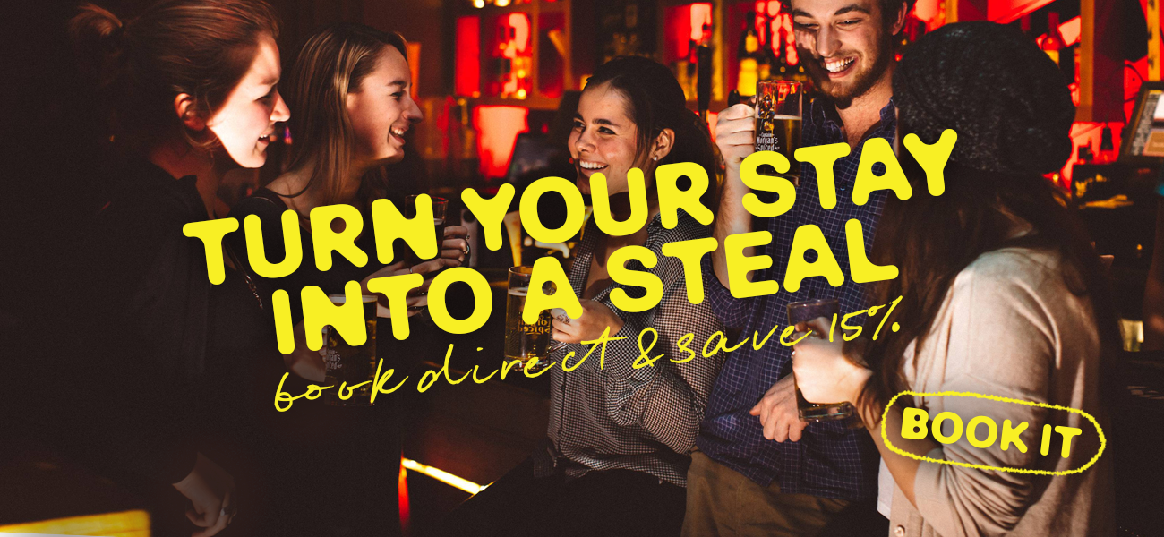 Guests enjoying drinks at Clink Hostels with a book direct and save offer