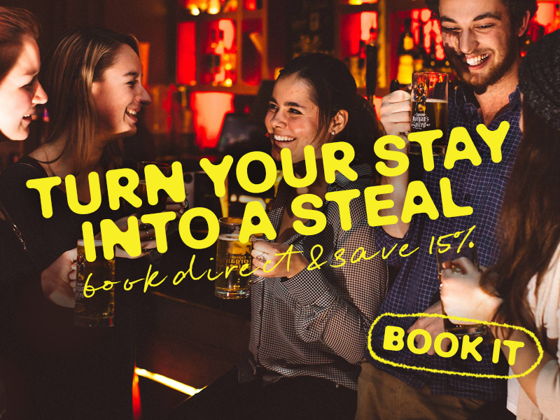 Guests partying at Clink Hostels with a book direct and save offer