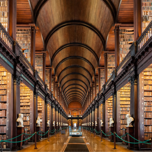 Trinity College Library with thousands of historic books on display