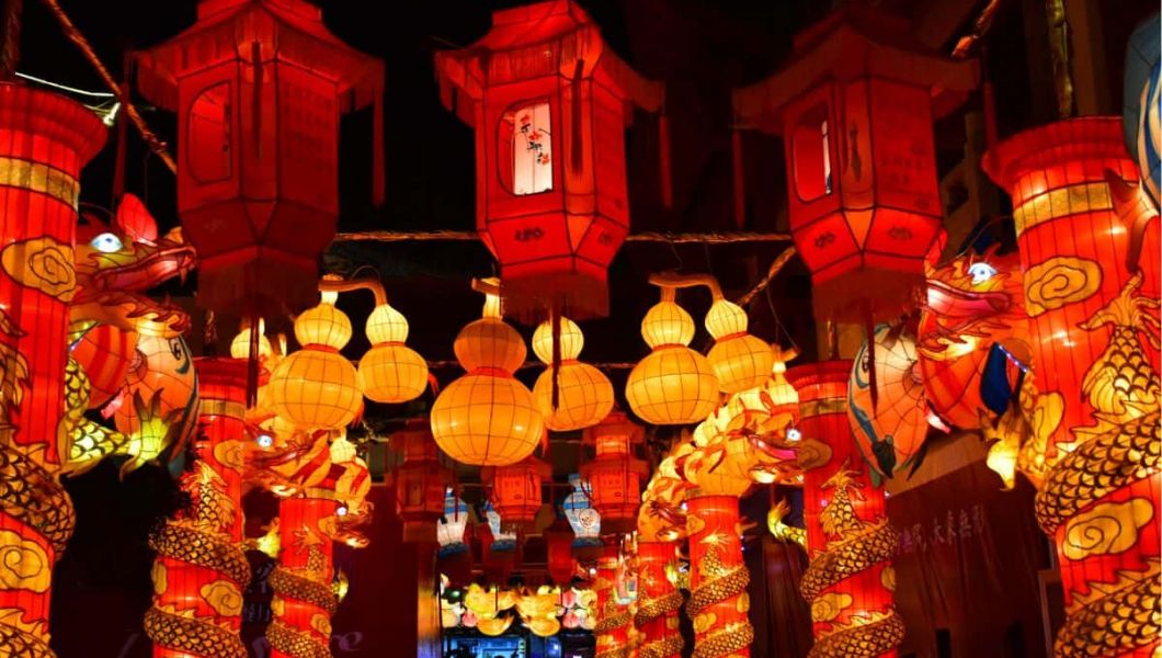 chinese new year celebrated with lanterns