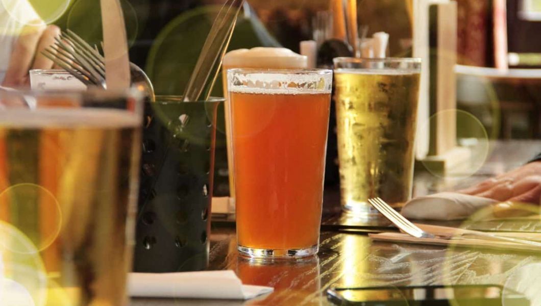 drinks in a brightly lit bar