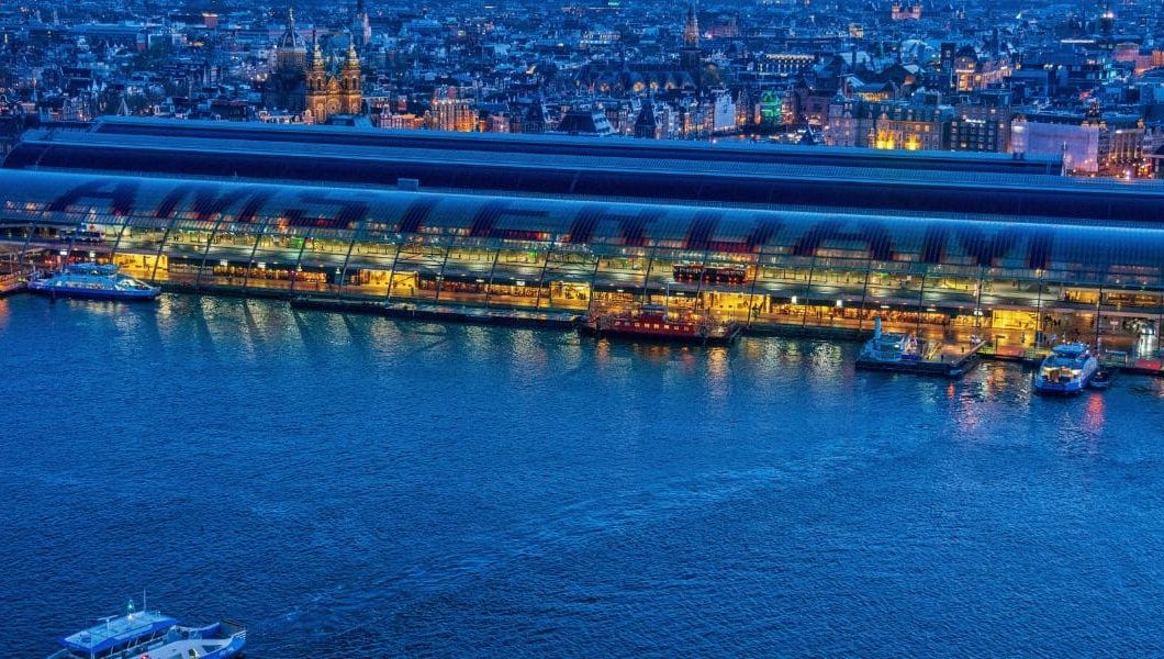 a view of amsterdam city from up on on the city's north side